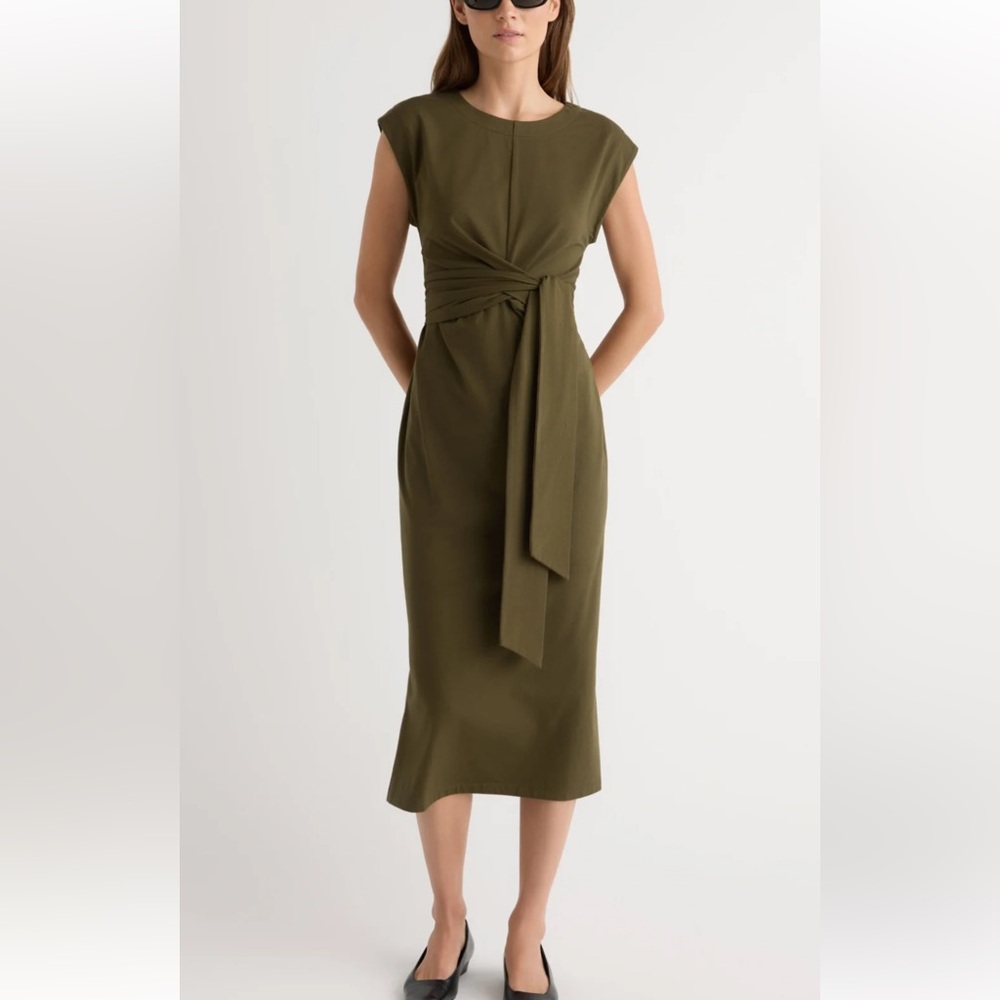Modern Citizen Olive Knot-Waist Cotton Midi Dress, Sleeveless, Side Slits, Sz XS